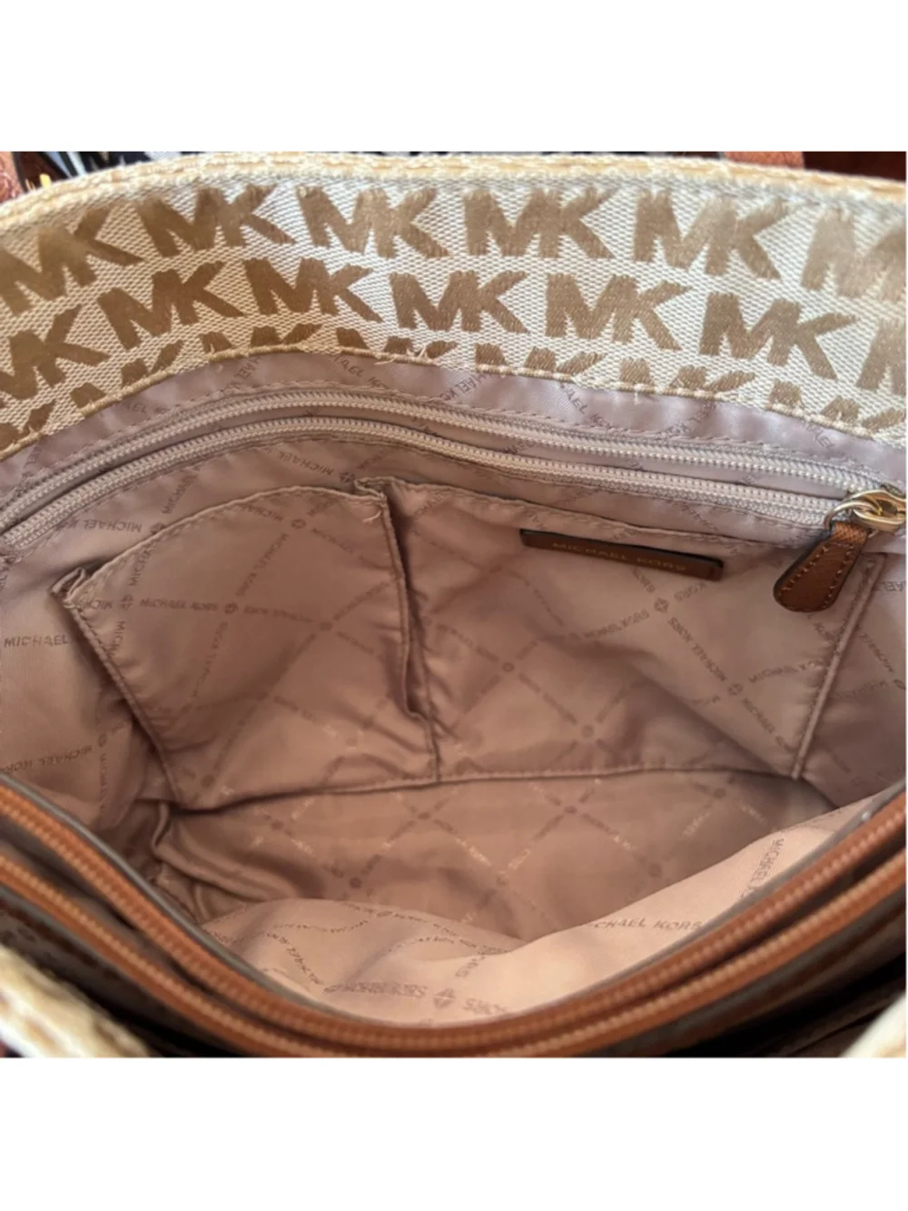 MICHAEL KORS JET SET TRAVEL SIGNATURE MEDIUM DOUBLE POCKET TOTE EUC